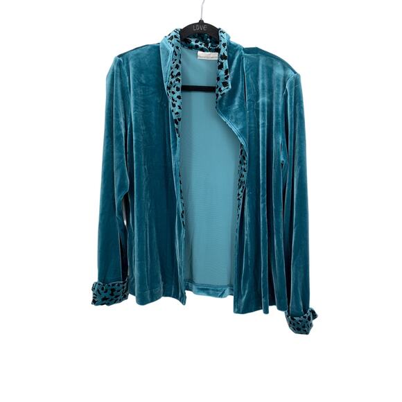 Drapers & Damons 2 Piece Set Velour Sz M Straight Leg Pant S Jacket Teal Blue - Picture 5 of 7